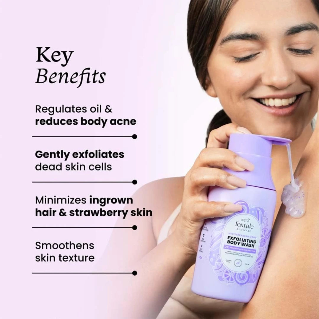 Foxtale Exfoliating Body Wash 2% Salicylic Acid & Zinc PCA, Reduces Body Acne & Smoothens Skin (250ml)