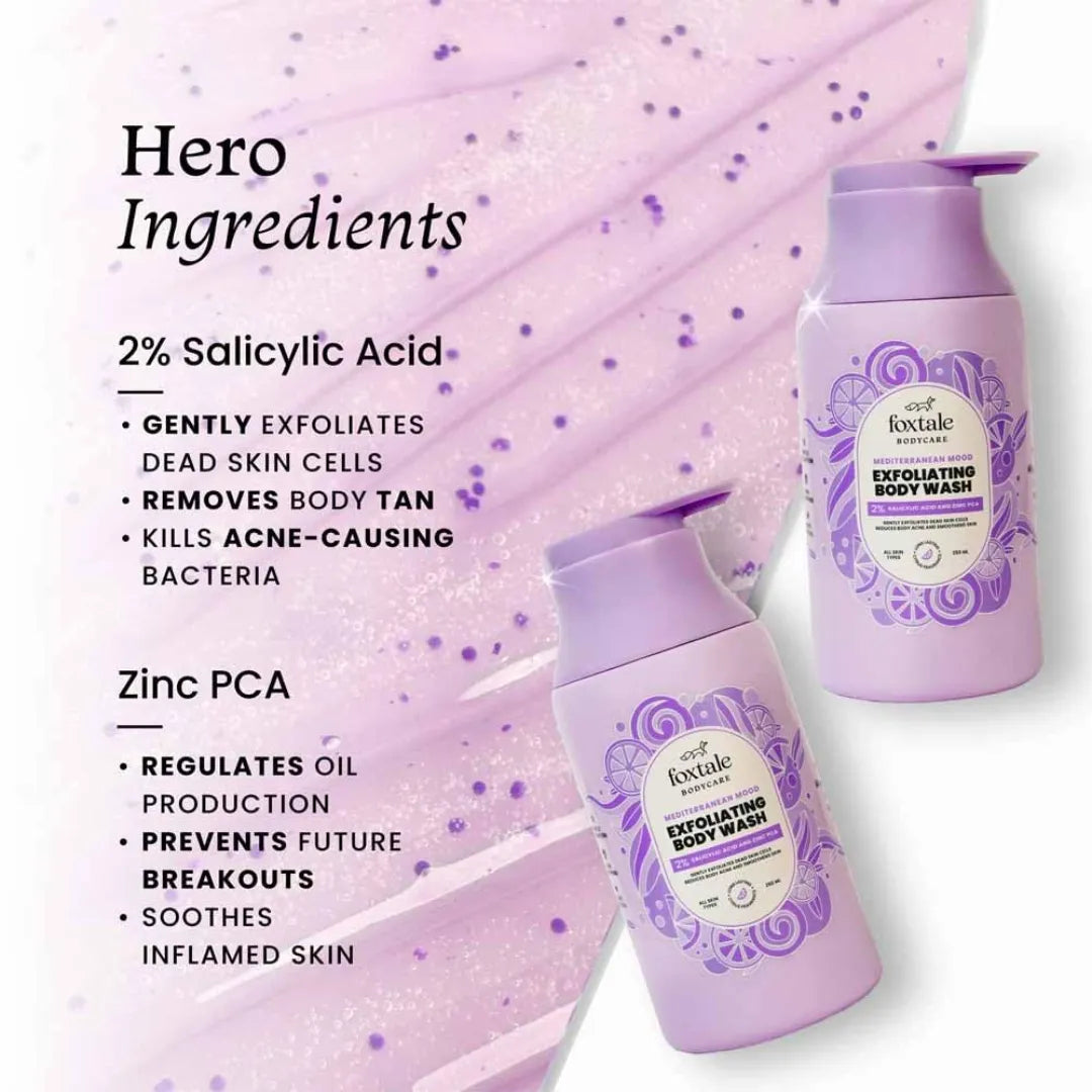 Foxtale Exfoliating Body Wash 2% Salicylic Acid & Zinc PCA, Reduces Body Acne & Smoothens Skin (250ml)
