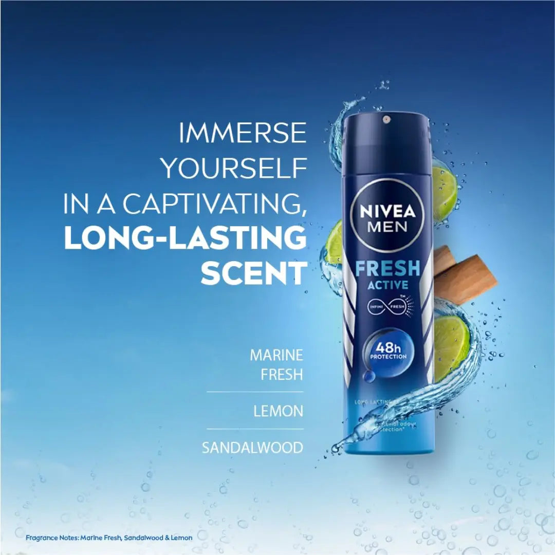 NIVEA MEN Fresh Active Deodorant For Men -150ml (Pack of 2)