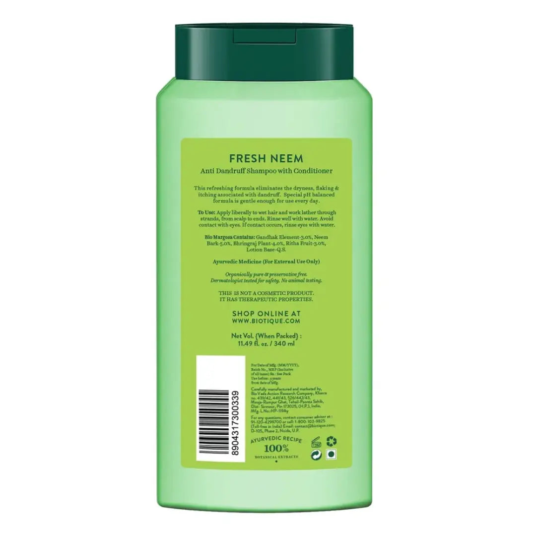 Biotique Fresh Neem Anti Dandruff Shampoo and Conditioner  (340ml)