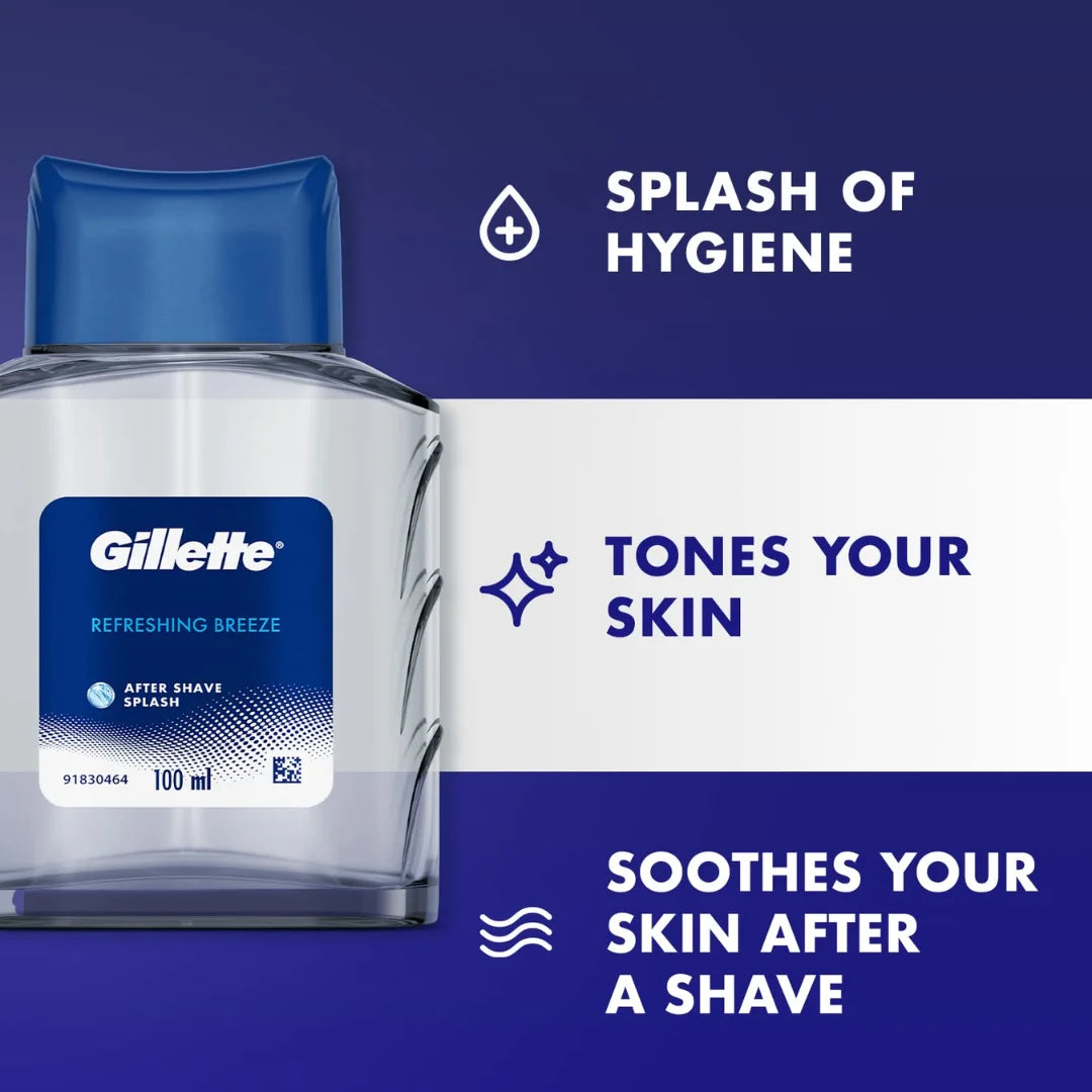 Gillette After Shave Splash Refreshing Breeze 100Ml, White, Gel, Men - Gel