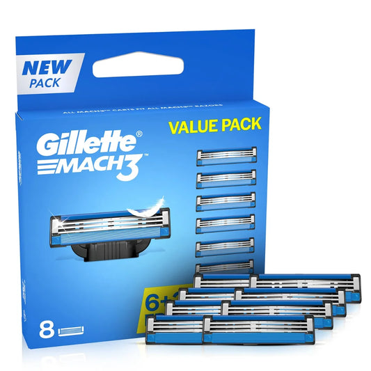 Gillette Mach 3 Manual Shaving Razor Blades-Pack Of 8S(Cartridge), Men