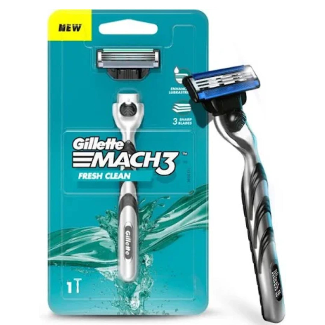 Gillette Mach 3 Razor for Men, with 3 Anti-Friction blades, Dynamic Pivot for Smooth & Comfortable shave, Ergonomic Handle & Lubrastrip