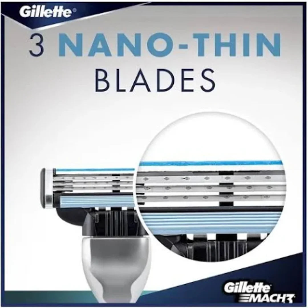 Gillette Mach 3 Razor for Men, with 3 Anti-Friction blades, Dynamic Pivot for Smooth & Comfortable shave, Ergonomic Handle & Lubrastrip