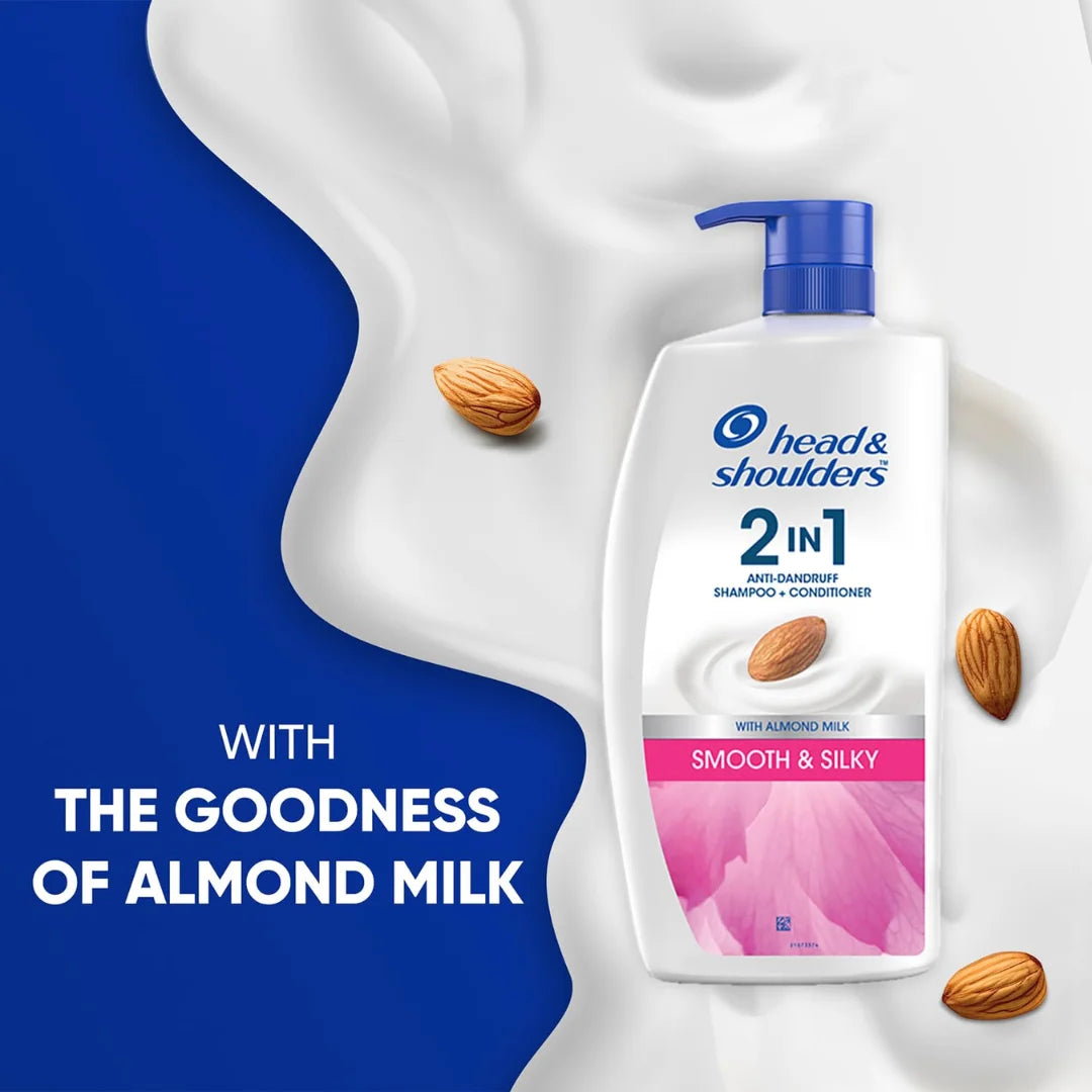 Head & Shoulders 2-in-1 Smooth and Silky Anti Dandruff Shampoo + Conditioner for Women & Men, With Almond Milk (650ml)