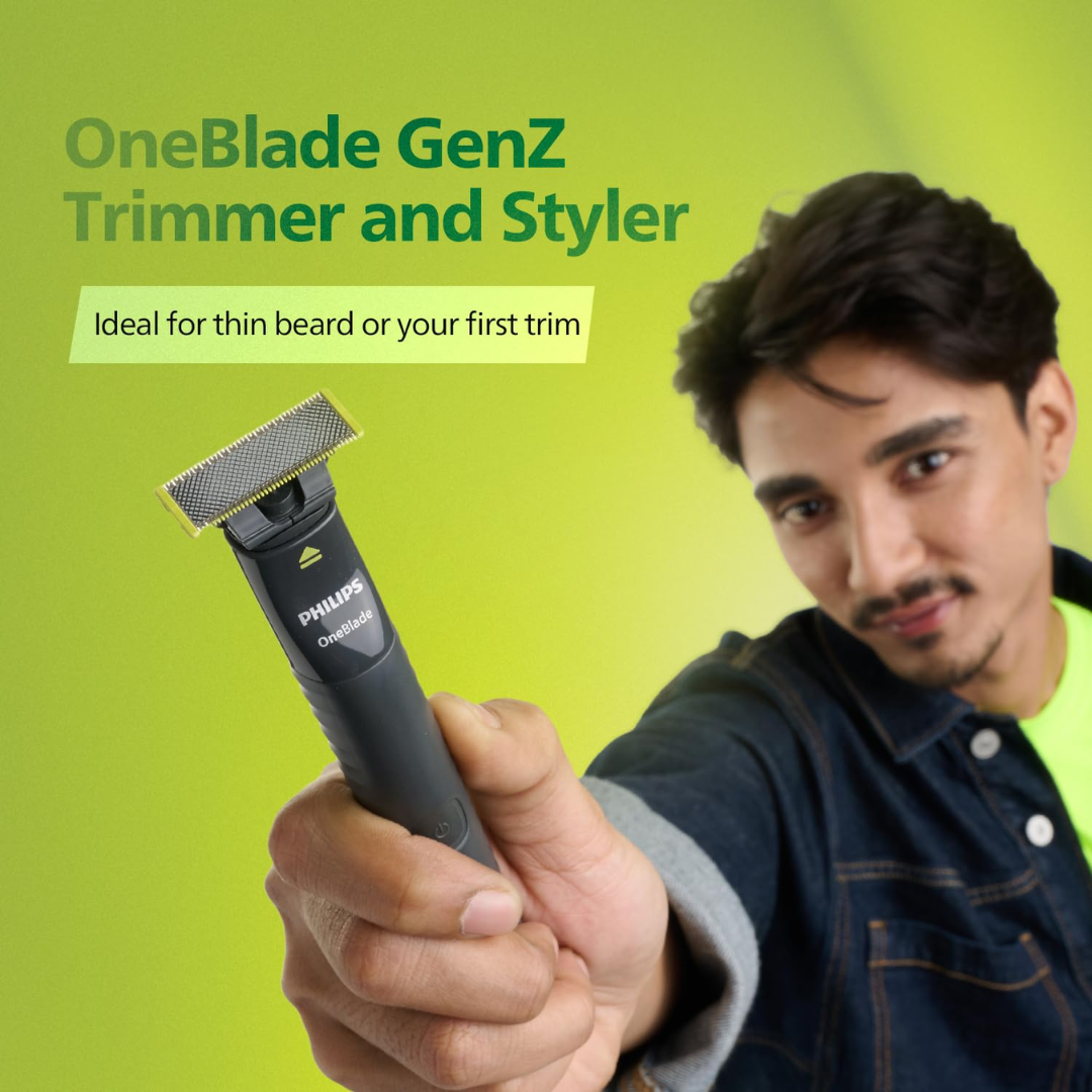 Philips One Blade Face Hybrid Trimmer & Shaver For Men|Best Zero Trim For Face|No Skin Irritation As Blade Never Touches Skin|Dual Protection Technology|Designed For Genz|2Year Warranty-Qp1424/10