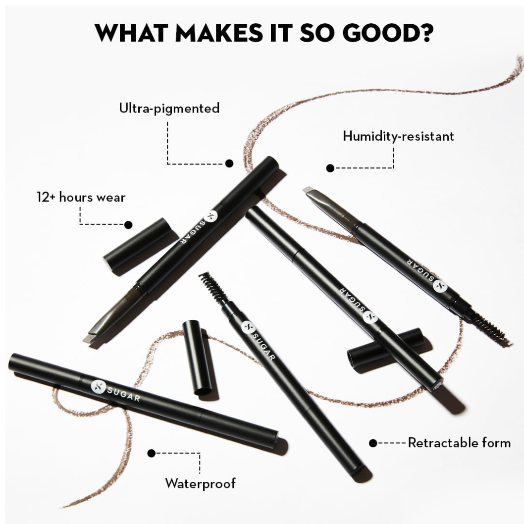 SUGAR Cosmetics Arch Arrival Brow Definer with Spoolie | Lasts Upto 12hrs | Pigmented Eyebrow Pencil | Long Lasting & Natural Finish |