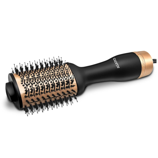 AGARO HV2179 Hot Air Brush for Hair, Blow Dryer Brush, Volumizer & Styler, 360° Airflow Vent, Oval Barrel for Hair Volume, Charcoal Bristles, Ceramic Coating Brushing Head, 1200W, Gold & Black
