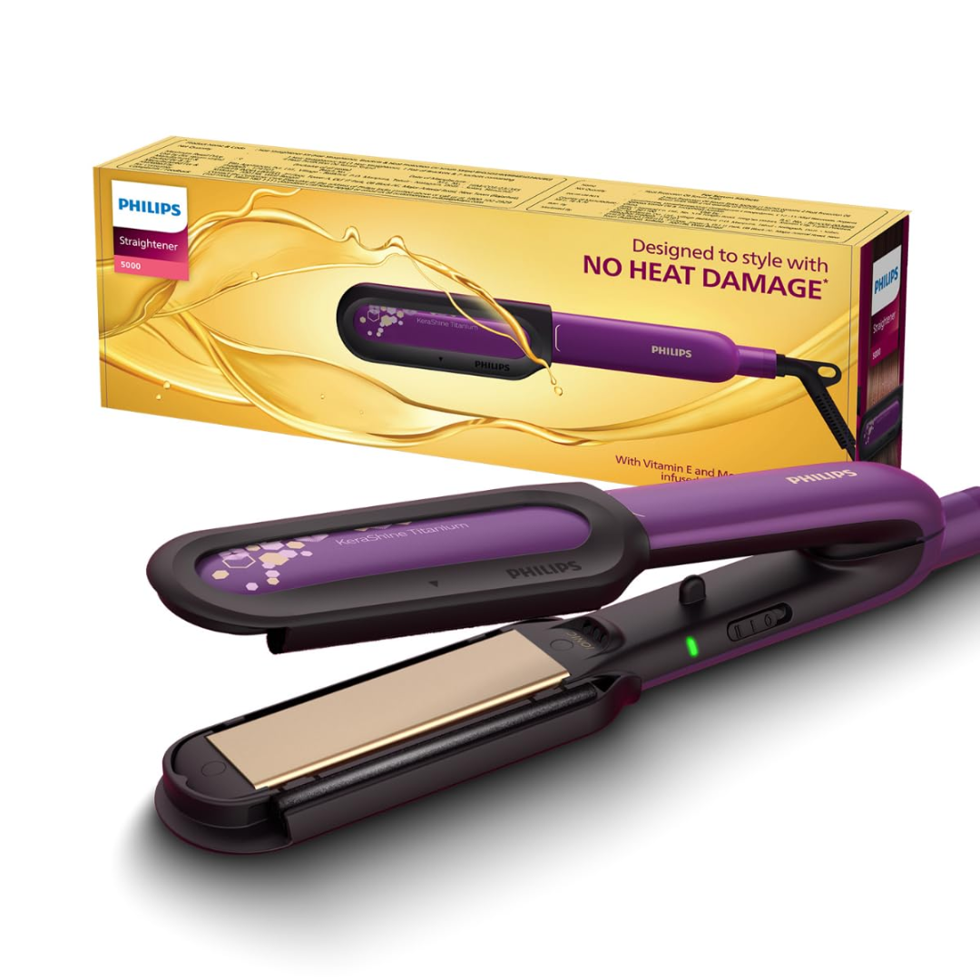 Philips NourishCare-India's First Hair Straightener for No Heat DamageI Designed NourishCare & Kerashine Technology for Styling with Heat Protection| Detachable Serum Strips & Brackets| BHS526/00
