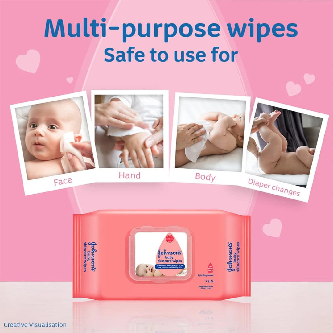 Johnson's Baby Skincare Wipes with Lid, (72Unit)