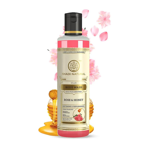 Khadi Natural Rose & Honey Body Wash| Cleaner and glowing skin| Shower Gel with fragrance of rose and honey|SLS & Paraben Free| Suitable for all skin types| 210ml