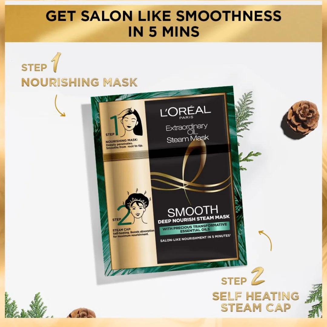 L'Oréal Paris Extraordinary Oil Smooth Steam Mask (Paraben Free) 20ml + 40g | (Expiry Date 08/2025)