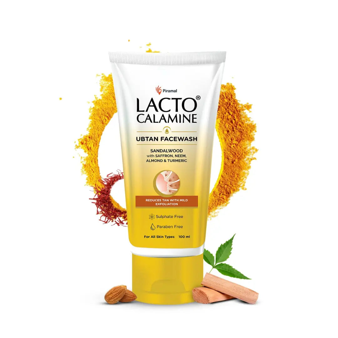 Lacto Calamine Ubtan Face Wash for Glowing Skin | Natural Face Wash with Sandalwood, Saffron, Neem, Almond & Turmeric |  (100ml)