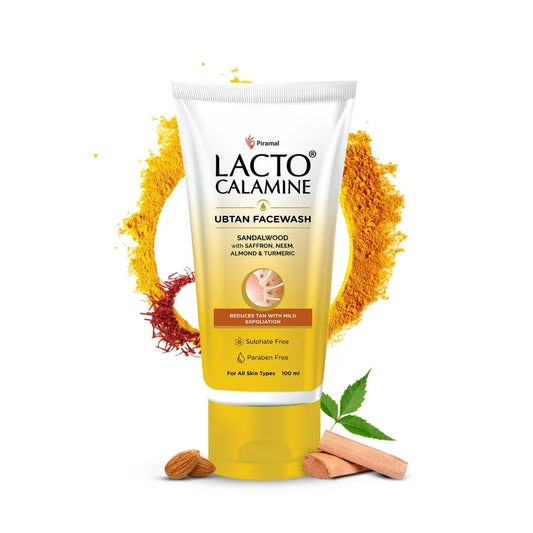 Lacto Calamine Ubtan Face Wash for Glowing Skin | Natural Face Wash with Sandalwood, Saffron, Neem, Almond & Turmeric |  (100ml)