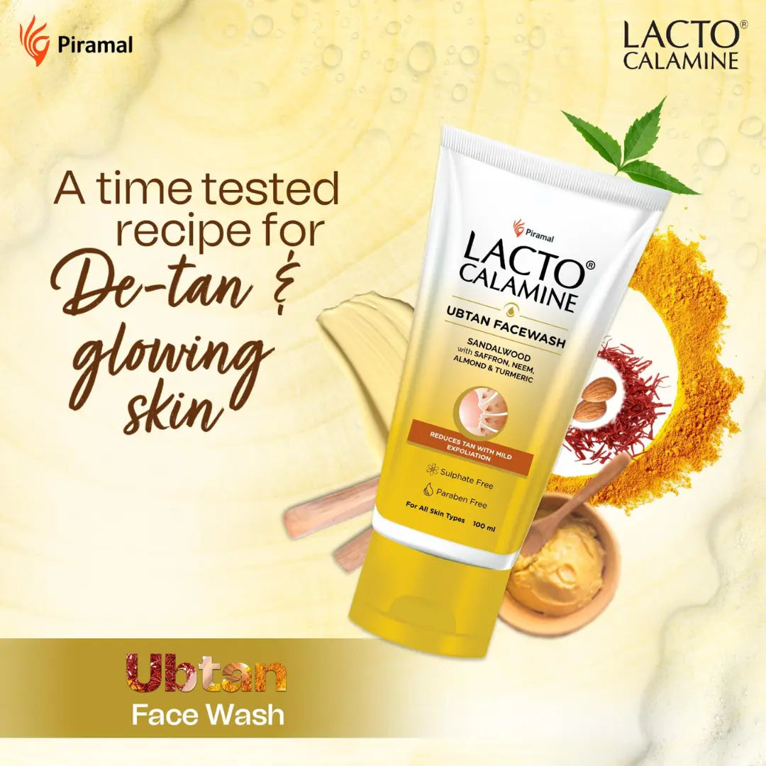 Lacto Calamine Ubtan Face Wash for Glowing Skin | Natural Face Wash with Sandalwood, Saffron, Neem, Almond & Turmeric |  (100ml)