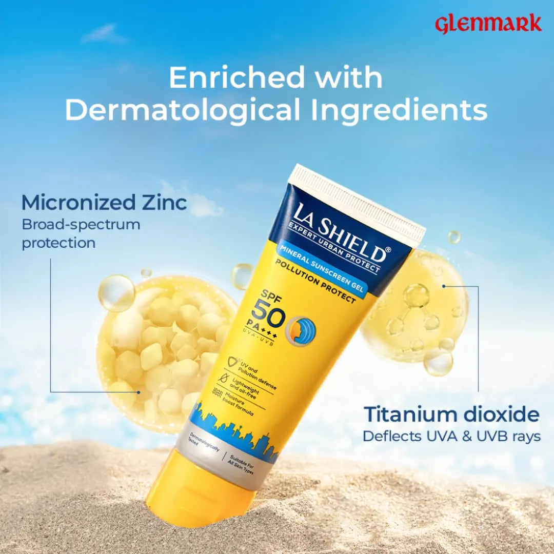 La Shield Pollution Protect Mineral Sunscreen For All Skin Type Gel Spf 50, White, 50g (Pack Of 2)