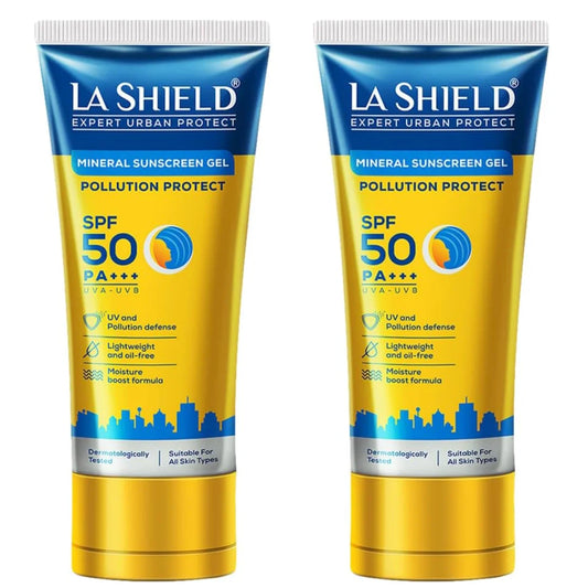 La Shield Pollution Protect Mineral Sunscreen For All Skin Type Gel Spf 50, White, 50g (Pack Of 2)