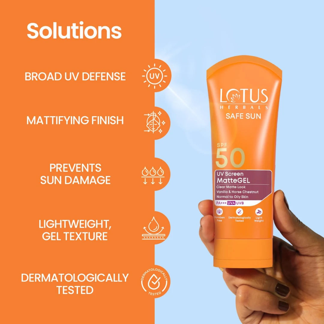 Lotus Herbals Sunscreen for Women & Men | Safe Sun UV Screen Matte Gel Sunscreen SPF 50 & PA+++  (100g)