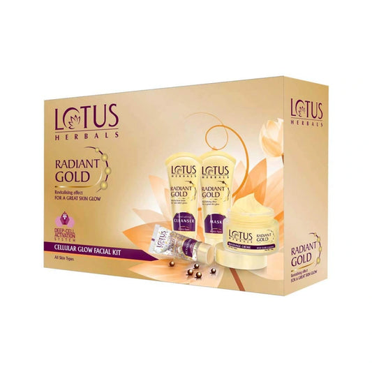 Lotus Herbals Radiant Gold Facial Kit For Instant Glow With 24K Pure Gold & Papaya,4 Easy Steps, 170g (Multiple Use)