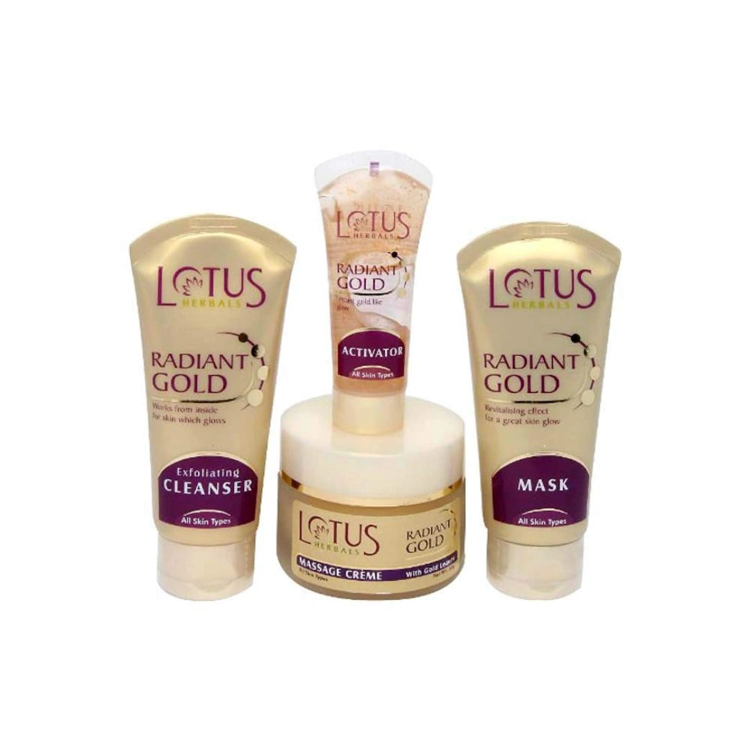Lotus Herbals Radiant Gold Facial Kit For Instant Glow With 24K Pure Gold & Papaya,4 Easy Steps, 170g (Multiple Use)