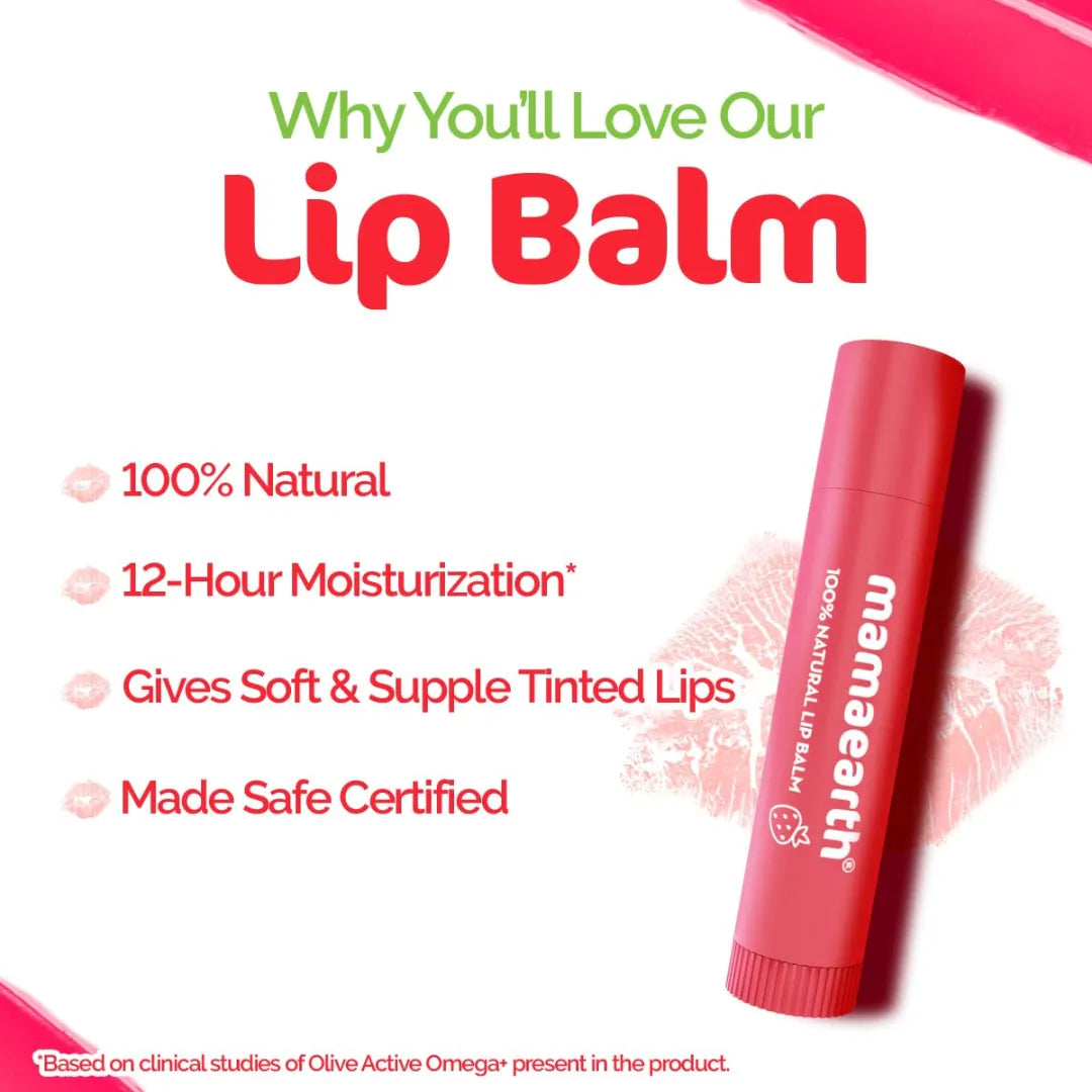 Mamaearth Nourishing Tinted 100% Natural Lip Balm With Vitamin E And Strawberry - 4 G