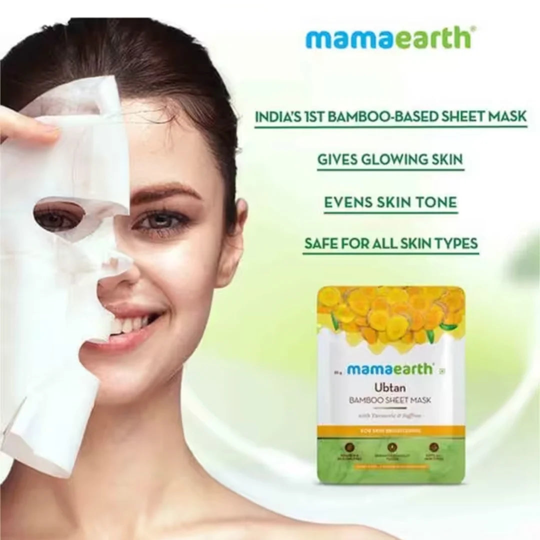 Mamaearth Ubtan Bamboo Sheet Mask with Turmeric & Saffron for Skin Brightening - 25 g (25g)