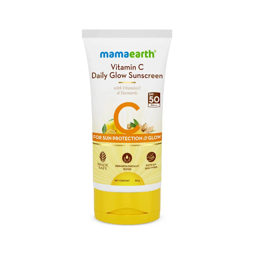 Mamaearth Vitamin C Daily Glow Sunscreen SPF 50 PA+++, No White Cast with Vitamin C & Turmeric for Sun Protection & Glow