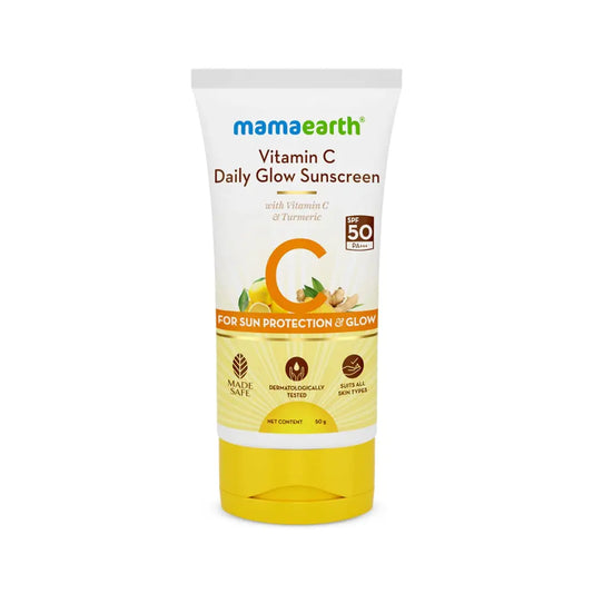 Mamaearth Vitamin C Daily Glow Sunscreen SPF 50 PA+++, No White Cast with Vitamin C & Turmeric for Sun Protection & Glow