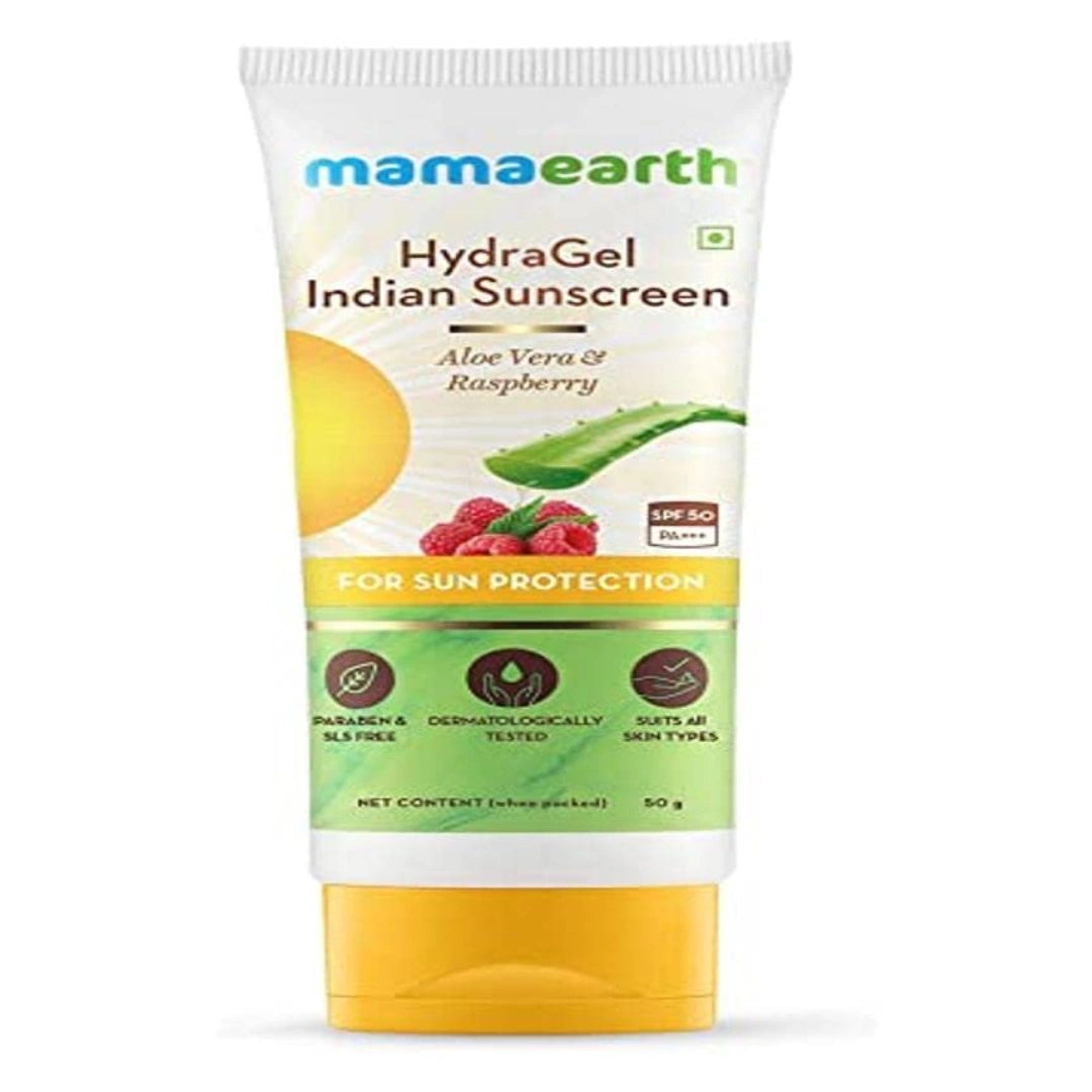 Mamaearth Hydragel Indian Sunscreen Spf 50, With Aloe Vera & Raspberry, For Sun Protection - 50G