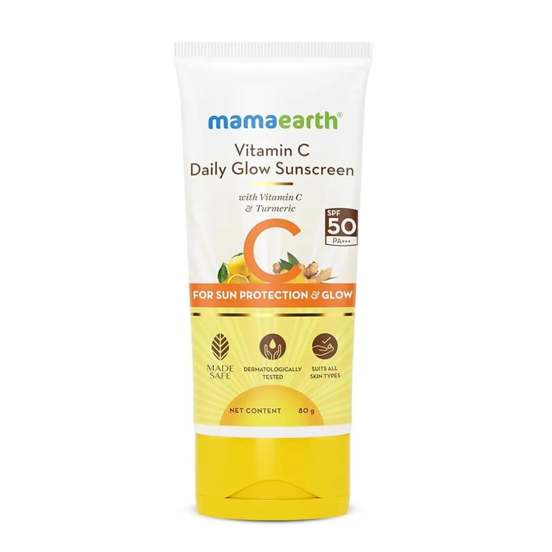 Mamaearth Vitamin C Daily Glow Sunscreen SPF 50 PA+++, No White Cast with Vitamin C & Turmeric for Sun Protection & Glow