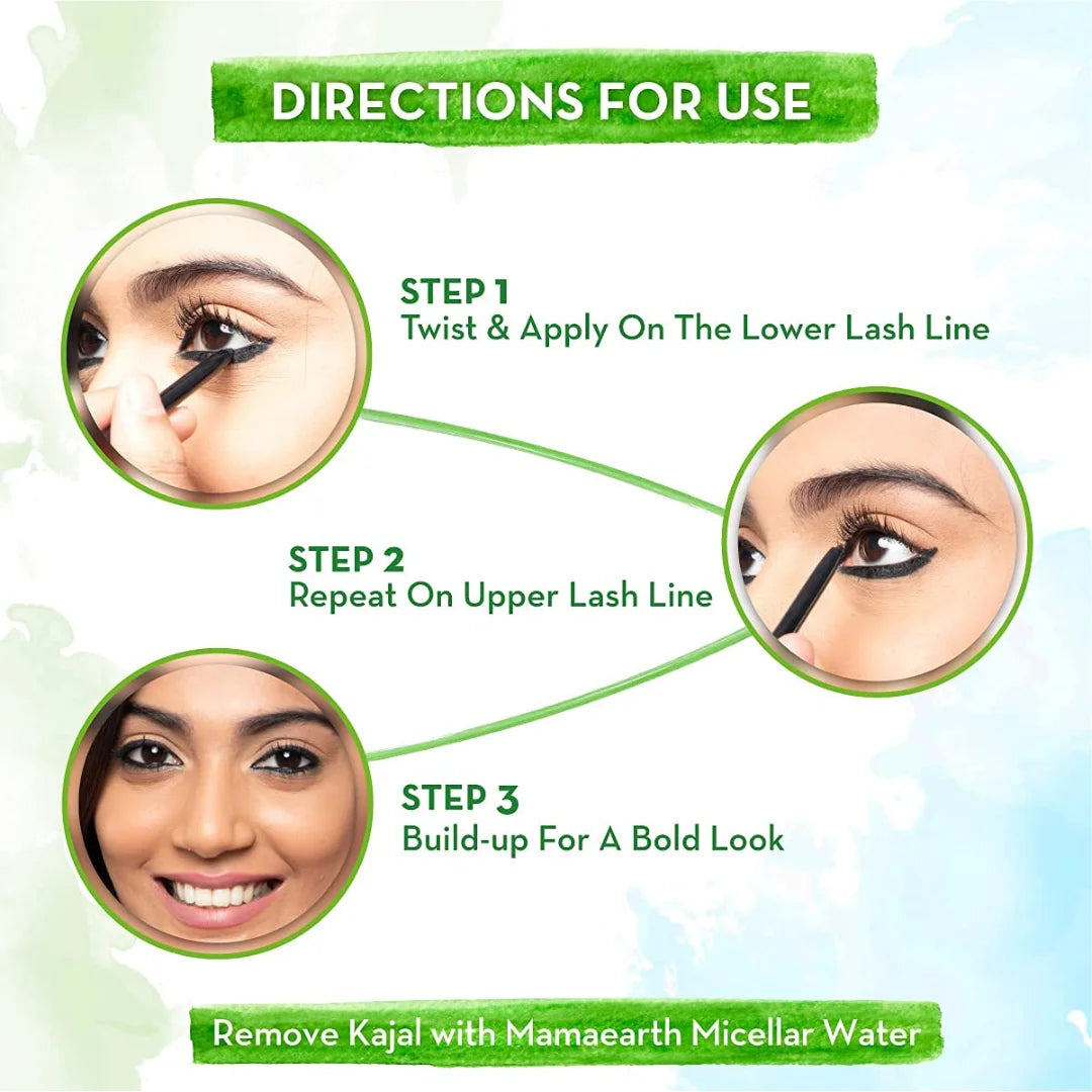Mamaearth Charcoal Black Long Stay Kajal with Vitamin C & Chamomile for 11-Hour Smudge-free Stay