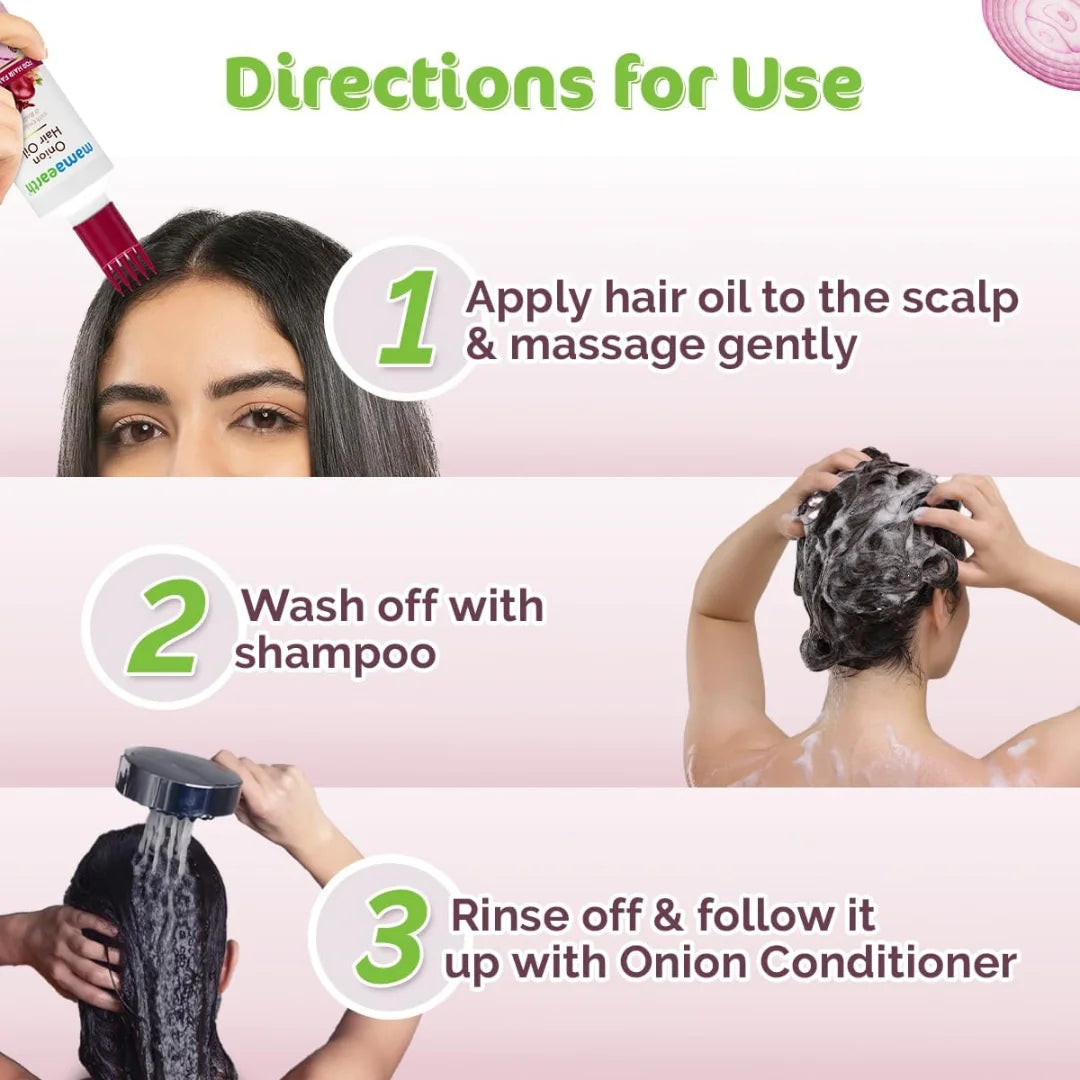 Mamaearth Anti Hair Fall Spa Range Hair Care Set: Onion Shampoo 250 ml + Onion Conditioner 250 ml + Onion Hair Oil 150 ml