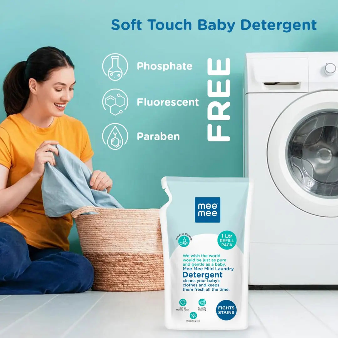 Mee Mee Baby Liquid Detergent 1 L | Ph balanced, Free from Harsh Chemicals, Safe for mother's hands & baby's skin | Anti-Bacterial, Removes Stains & Odor with One Drop, Hypoallergenic