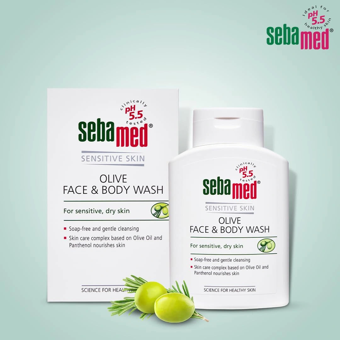 SebaMed Olive Face & Body Wash, Extra Mild For Sensitive, Dry Skin, Ph5.5, Soap Free, 200ML