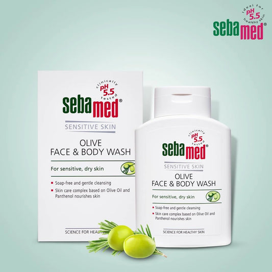 SebaMed Olive Face & Body Wash, Extra Mild For Sensitive, Dry Skin, Ph5.5, Soap Free, 200ML