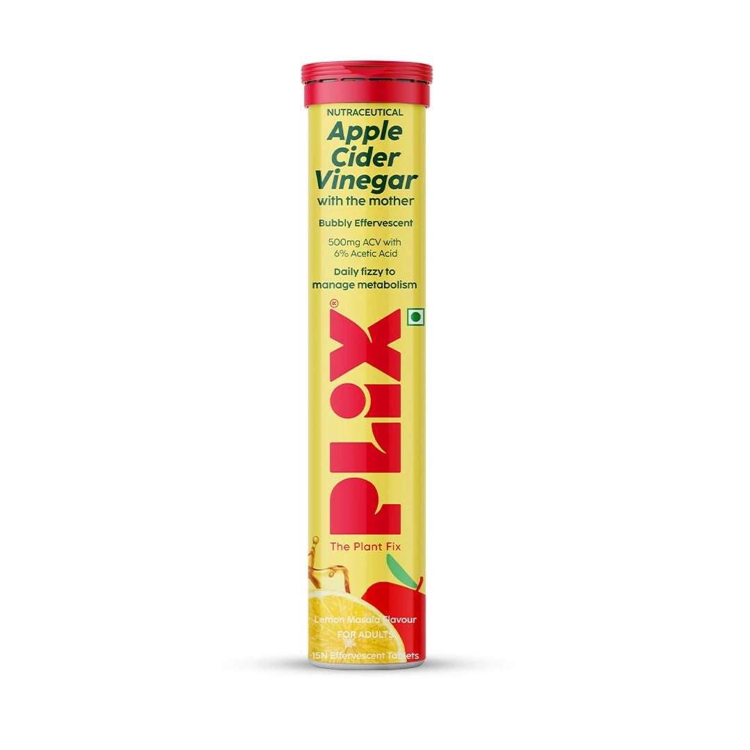 PLIX - THE PLANT FIX Apple Cider Vinegar Effervescent | With Mother ACV | Vitamin B6 & B12 | Pack of 1 (Lemon Masala), 15 Tablets | No Added Sugar | Easy to Carry & Consume