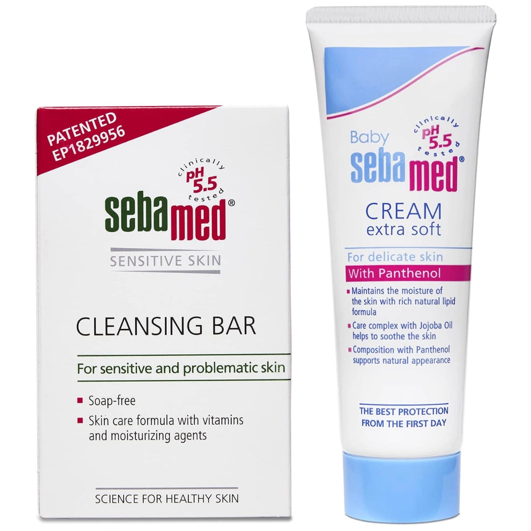 Sebamed Baby Cream Extra Soft, 50ml and SebaMed Cleansing Bar Soap-Free for Normal to Oily Skin, 100gm
