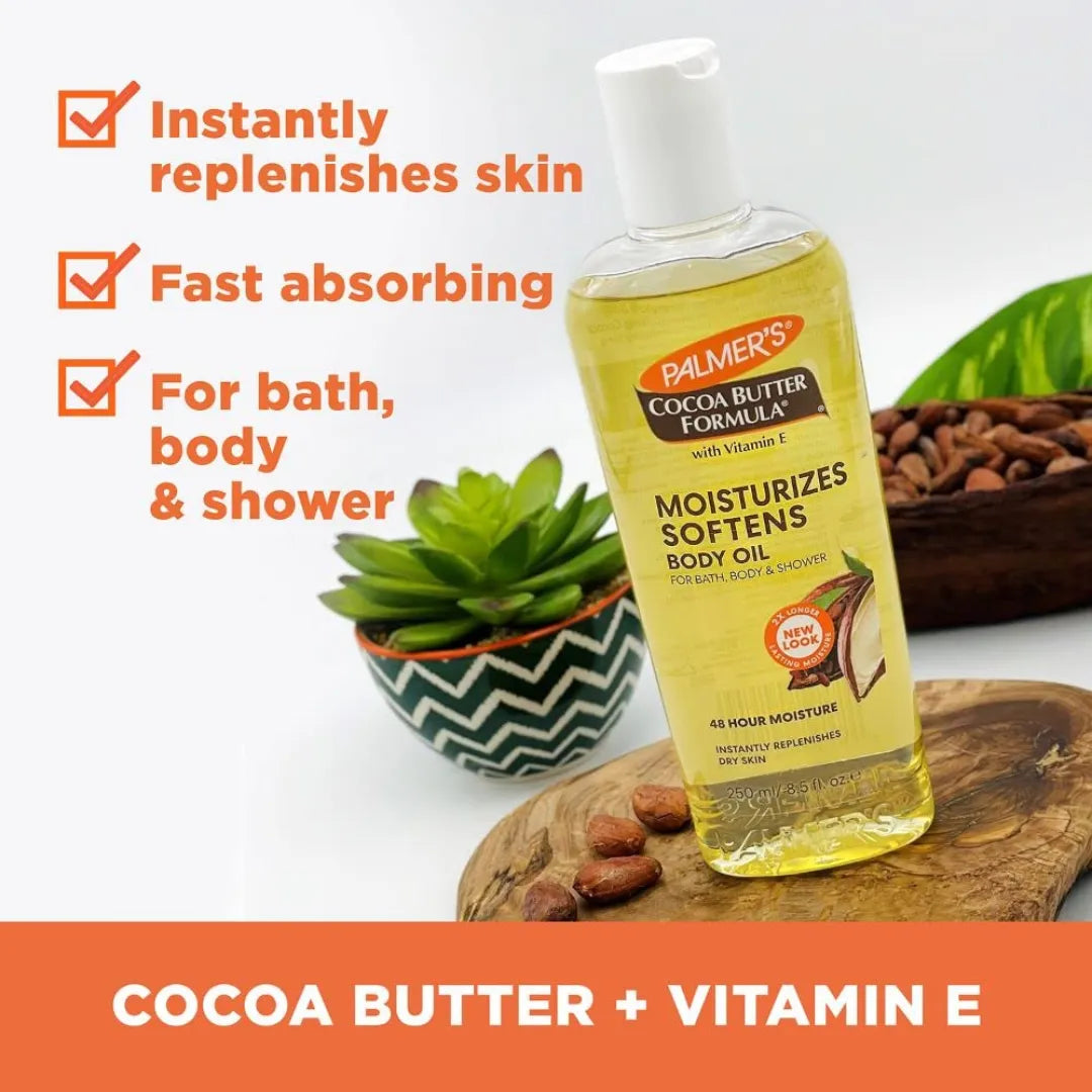 Palmer's Cocoa Butter Formula Moisturizing Body Oil With Vitamin E, Instantly Replenishes Dry Skin, For Bath, Body & Shower (250ml)