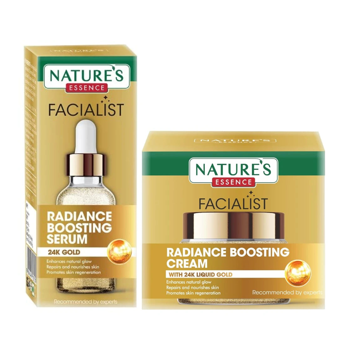 NATURES ESSENCE 24K Liquid Gold Radiance Boosting Serum 30ml & Radiance Boosting Face Cream For Women 45g