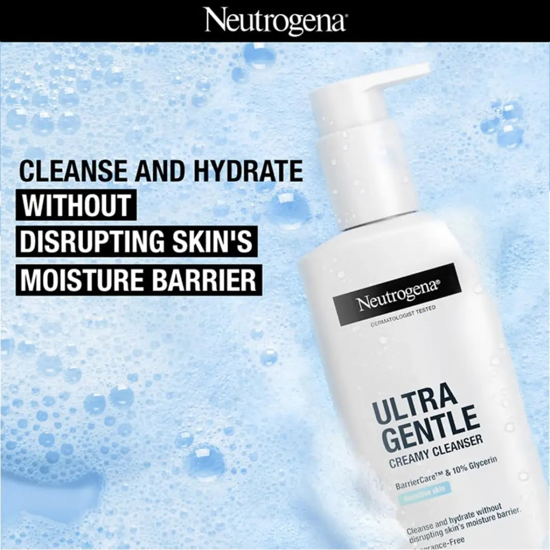 Neutrogena Ultra Gentle Creamy Cleanser | 14X Gentler Cleanser for Dry Sensitive Skin | Face Wash for Sensitive Skin for Men & Women | With Barriercare Technology & 10% Glycerin | Paraben-Free 200ml