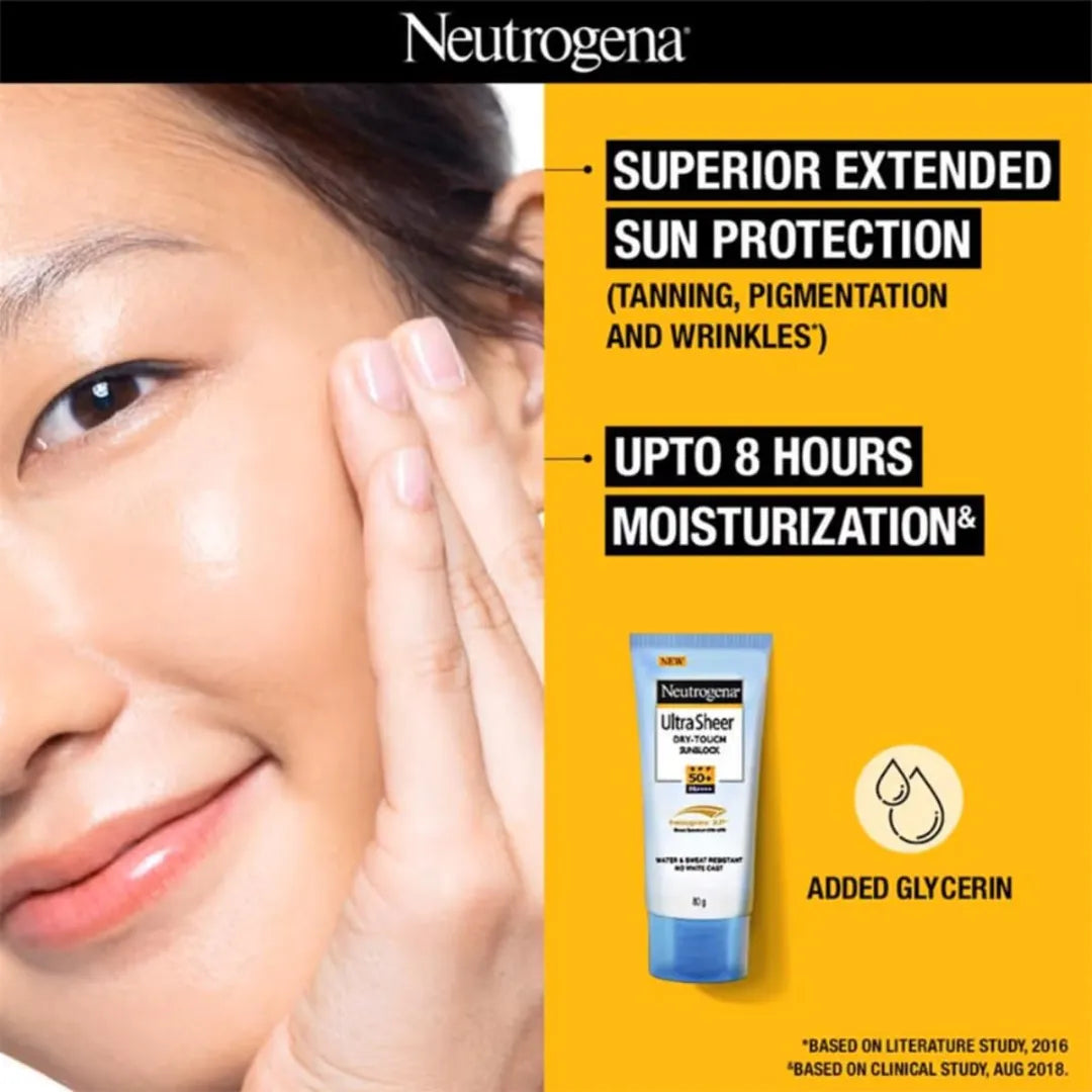 Neutrogena Ultra sheer Sunscreen, SPF 50+, Ultra light, for oily and dry skin, 80 ml Pack of 2