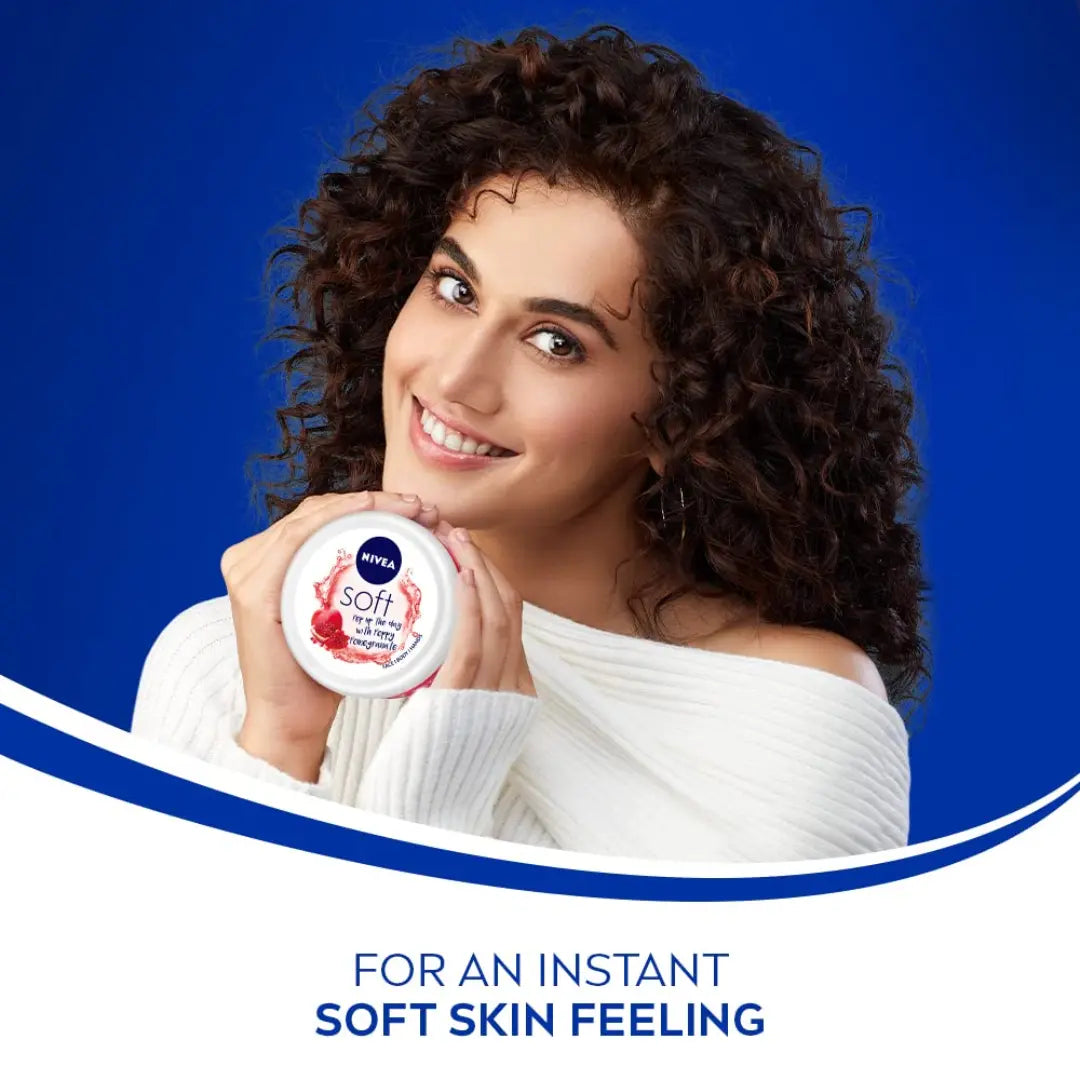 NIVEA Soft Light Moisturizer 200ml | Peppy Pomegranate | For Face, Hand & Body, Instant Hydration | Non-Greasy Cream | With Vitamin E & Jojoba Oil | All Skin Types