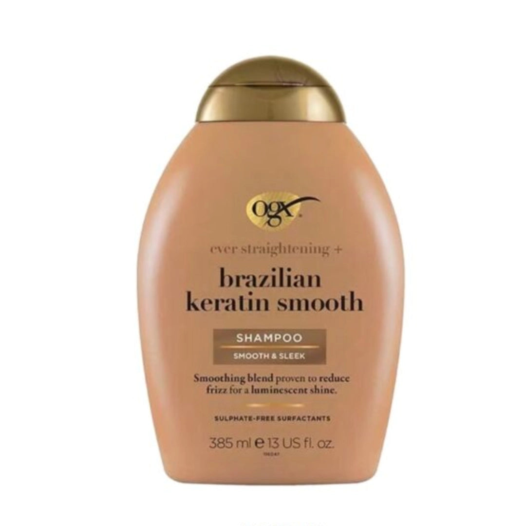 OGX Ever Straightening Brazilian Keratin Smooth Shampoo With Coconut Oil, Keratin Proteins, Avocado Oil & Cocoa Butter,Sulphate Free Surfactants, Paraben Free (385ml)