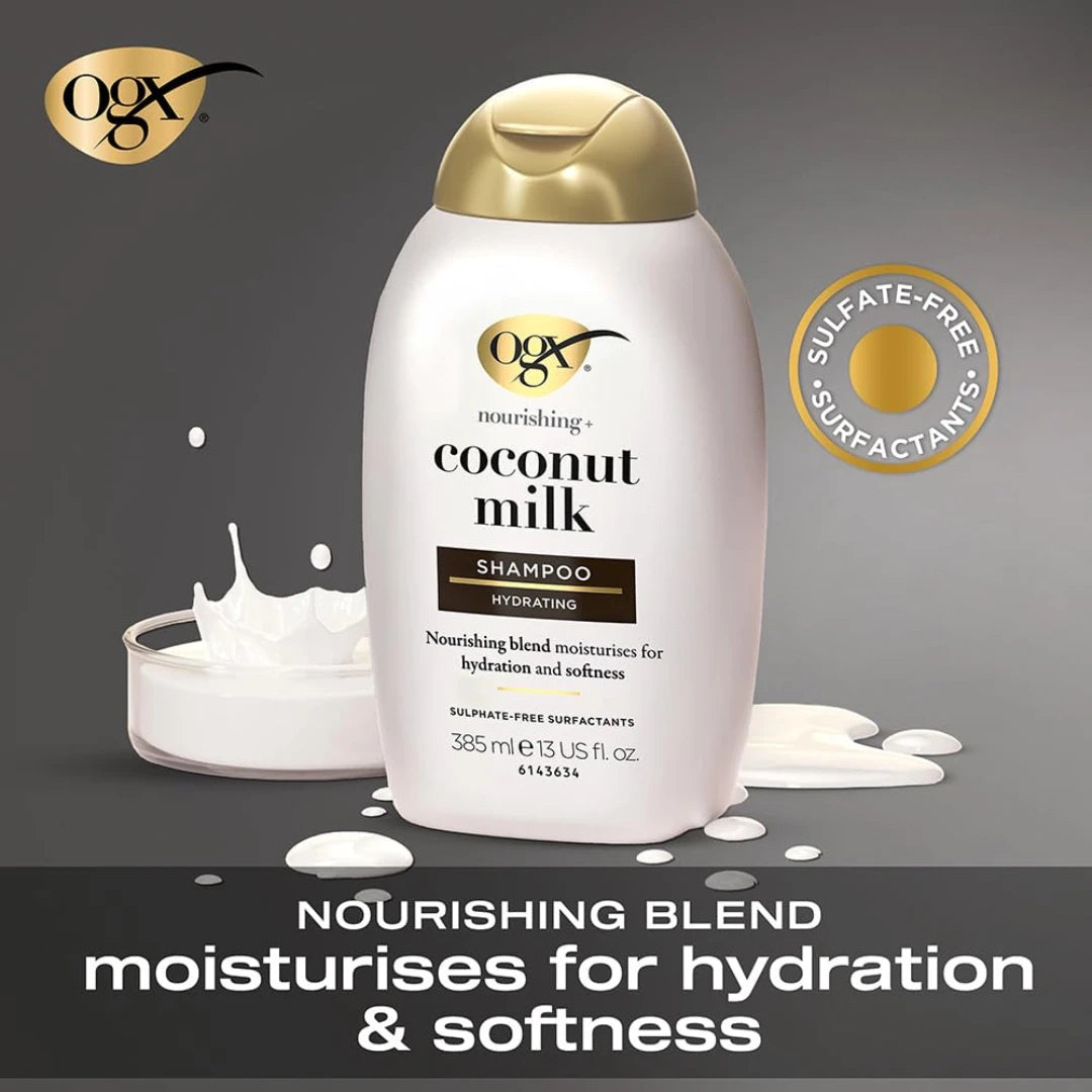 OGX Nourishing + Coconut Milk Moisturizing Shampoo | Strong & Healthy Hair Growth (385ml)