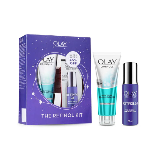 Olay Retinol Kit for Overnight Repair | Retinol Serum with Free Cleanser | Plumper, Younger looking Skin | 24h Hydration | Fragrance Free | Normal, Oily,Dry,Combination Skin | Paraben & Sulphate Free | Pack of 2