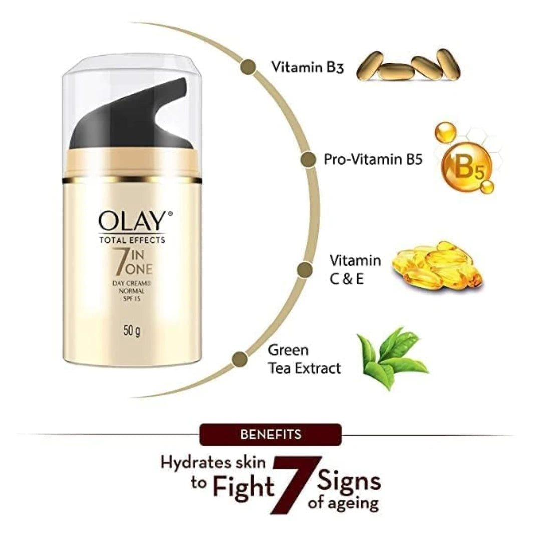 Olay, Total Effects 7 in 1 Day Cream Normal with SPF 15, 50g (Pack of 2)