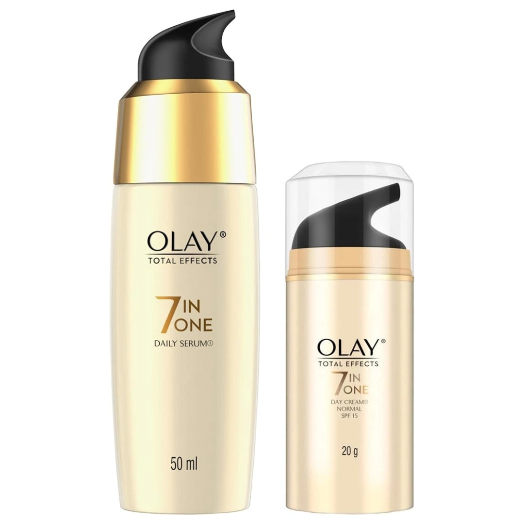 Olay Serum Total Effects 7 in 1, Anti-Ageing Smoothing Serum, 50 ml & Olay Day Cream Total Effects 7 in 1, Anti-Ageing SPF 15, 20g