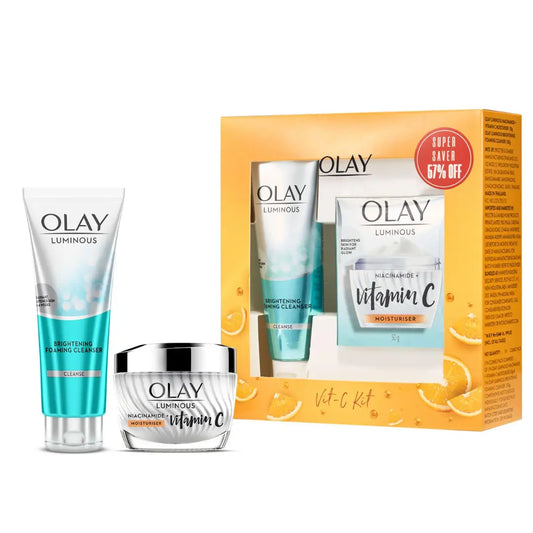 Olay Vitamin C Kit for 2X Glow | Vitamin C Cream with Free Cleanser l Even Glow and Smooth Texturee | With Niacinamide l Normal, Oily, Dry & Combination Skin l Parabens & Sulphate free |