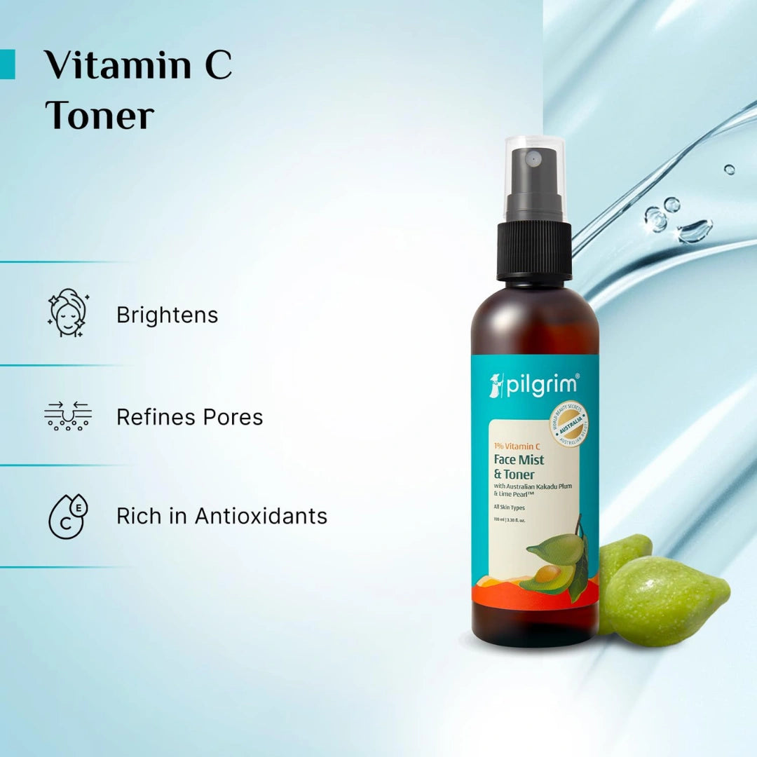 Pilgrim Australian 1% Vitamin C Toner for glowing skin with Kakadu Plum & Lime Pearl™ (100ml)