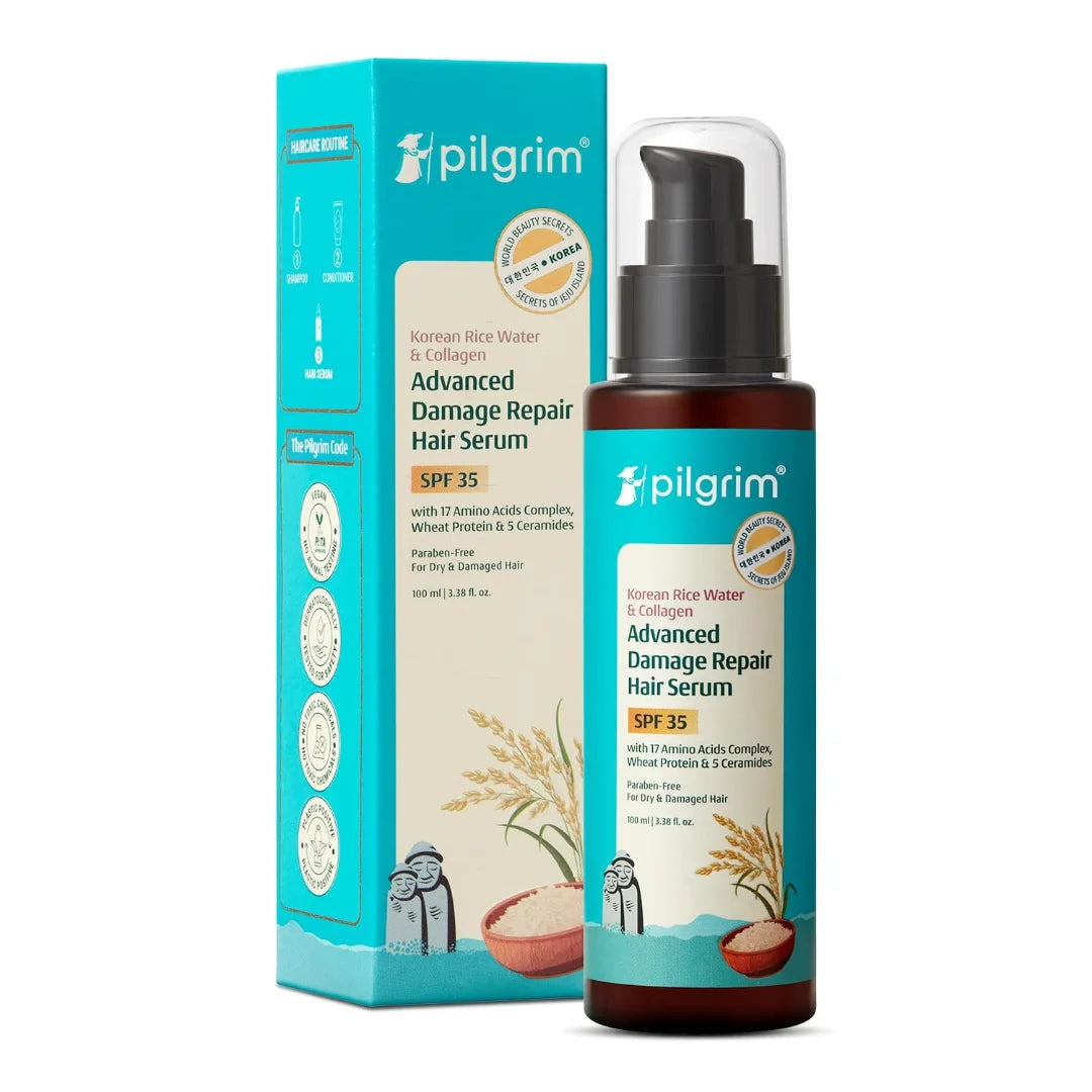 Pilgrim Korean Rice Water & Collagen Advanced Damage Repair Hair Serum SPF 35 with 17 Amino Acids Complex, Wheat Protein & 5 Ceramides - 100ml